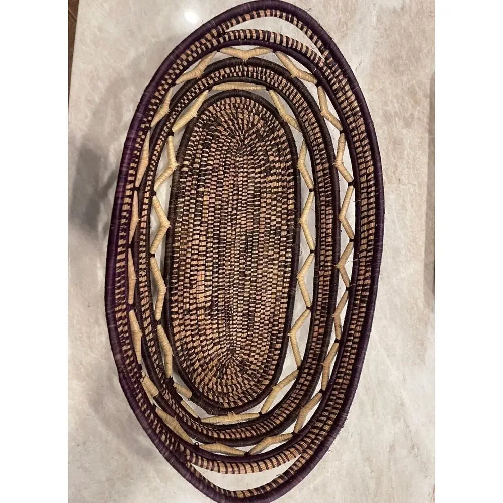 Large african weaved basket  large oblong purple